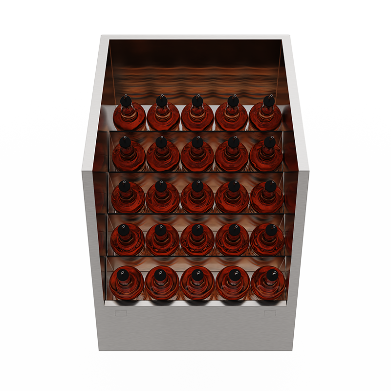 Lateral speedrack with 25 tilted bottles