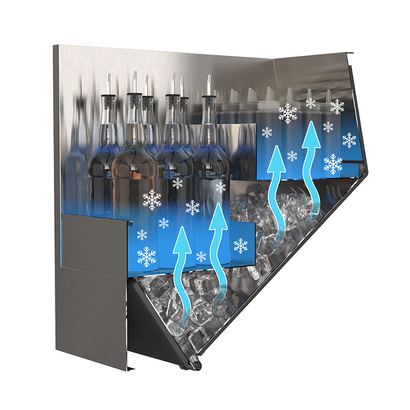 Lateral speedrack with 30 upright bottles and ice compartment