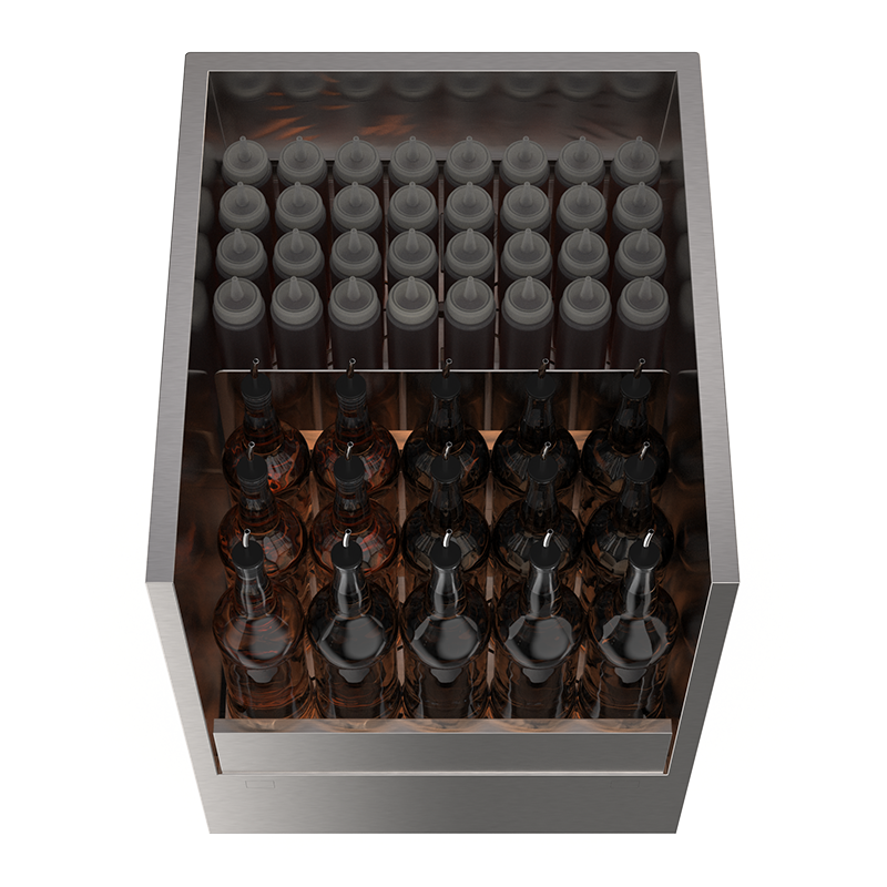 Lateral speedrack with 30 upright bottles and ice compartment