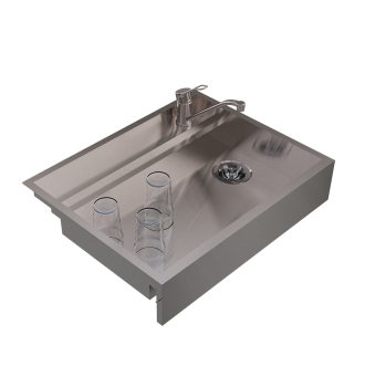 Compact sink above glasswasher with 40x40 basket