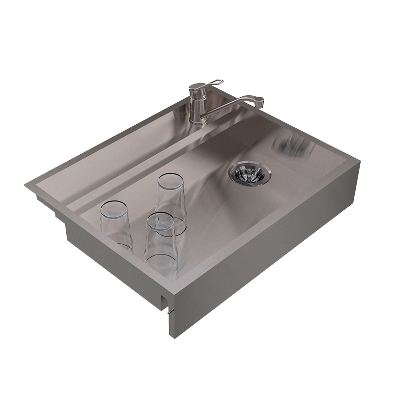 Compact sink above glasswasher with 40x40 basket