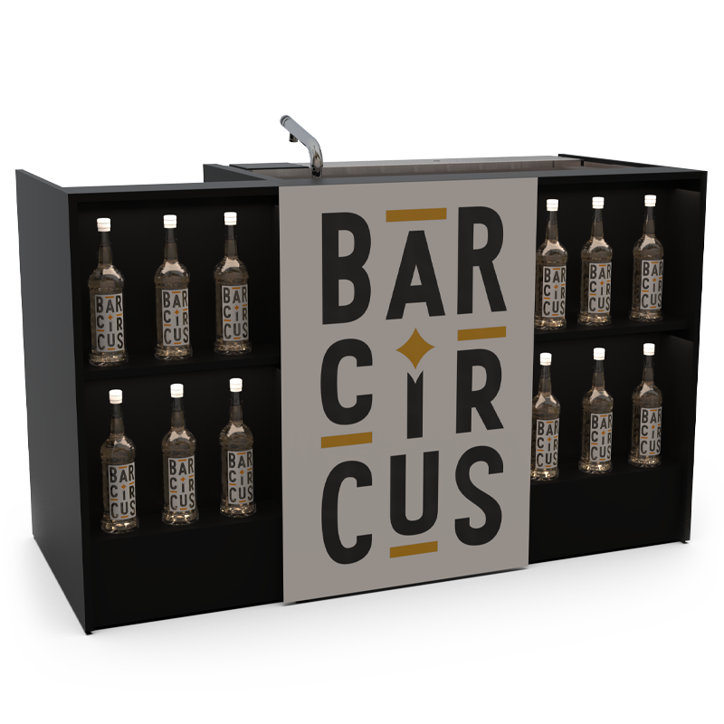 Essential black event bar station with bottle stock