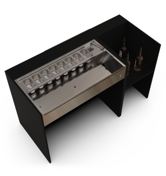 Essential black event bar station with bottle stock