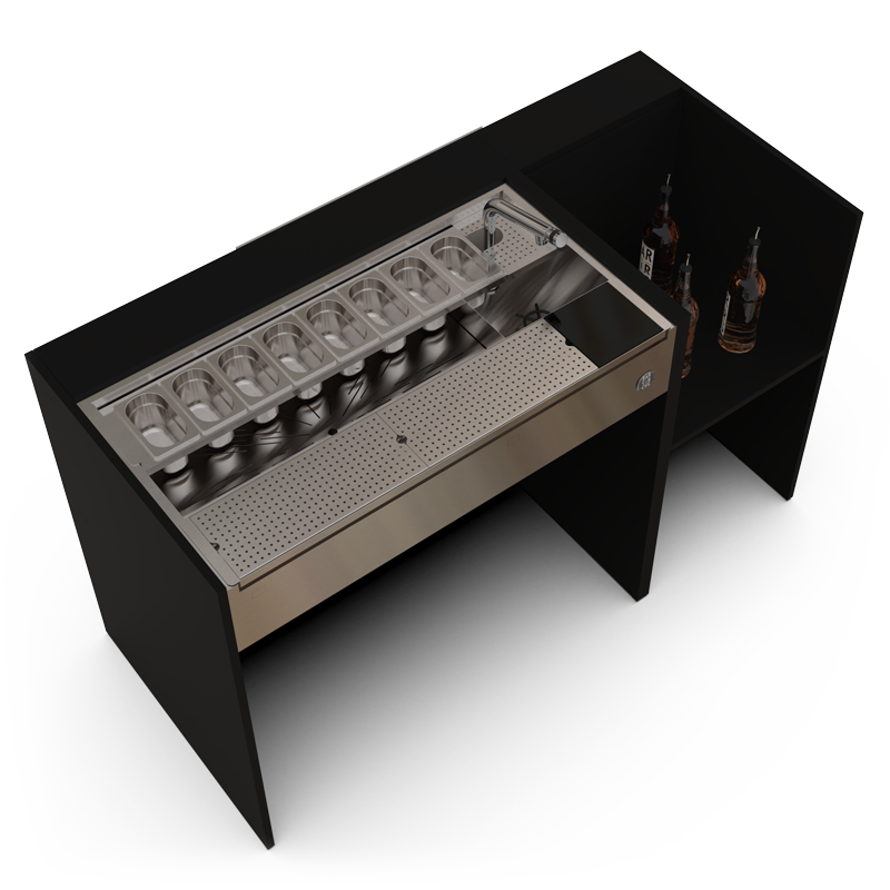 Essential black event bar station with bottle stock