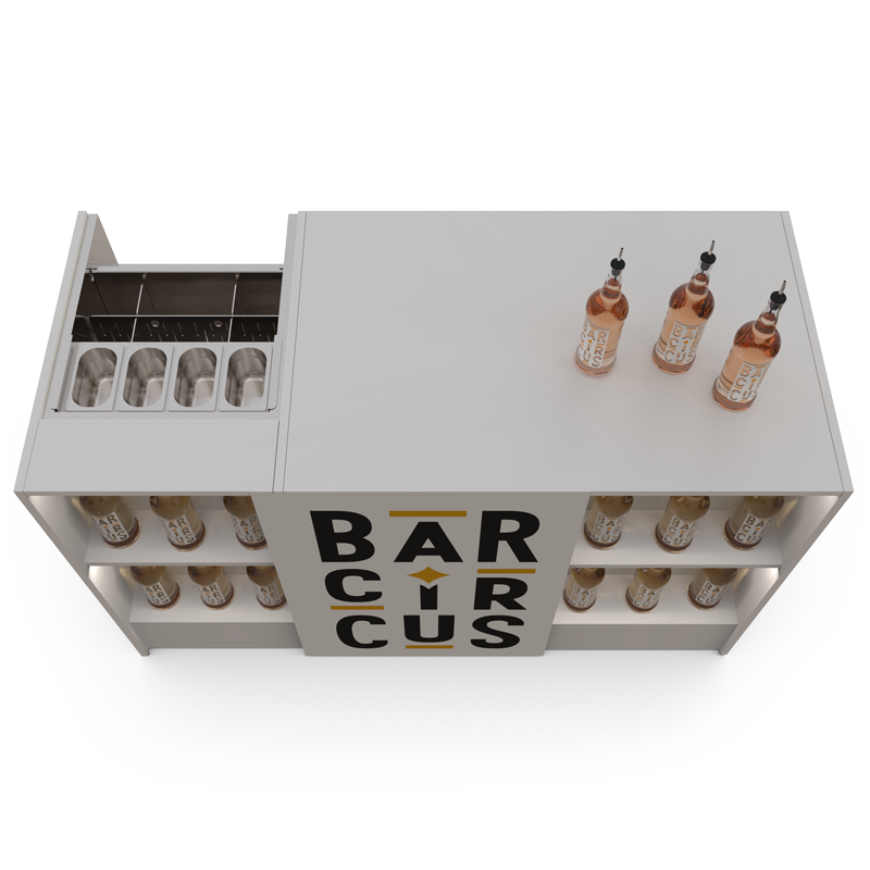 White event bar counter with ice well and speed rack