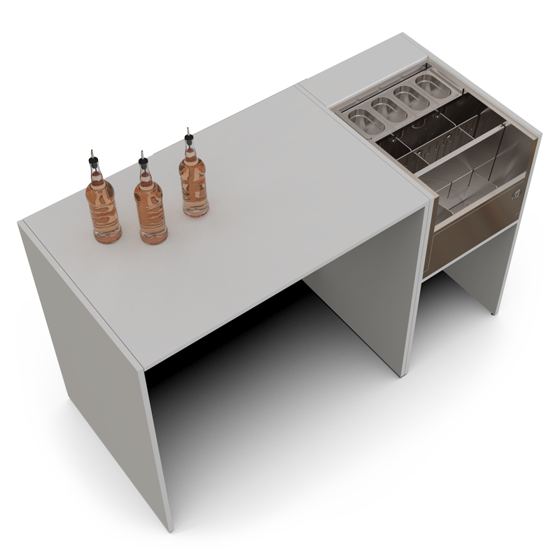 White event bar counter with ice well and speed rack