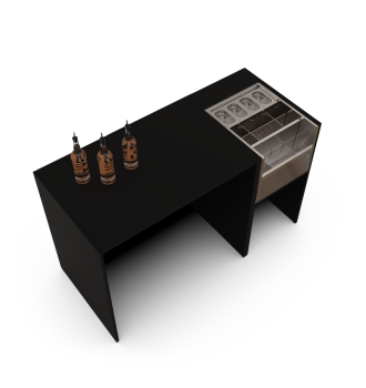 Black event bar counter with ice well and speed rack