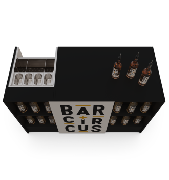 Black event bar counter with ice well and speed rack