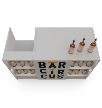 White event bar counter with bottle stock