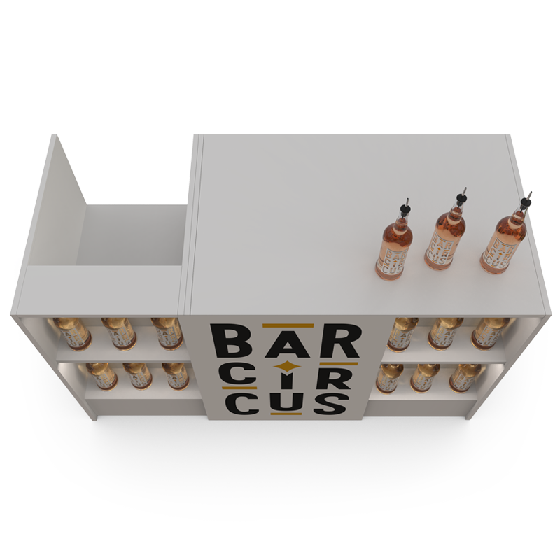 Comptoir de bar event blanc avec stock bouteilles