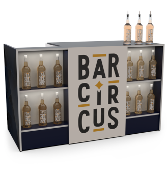 Comptoir de bar event blanc avec stock bouteilles