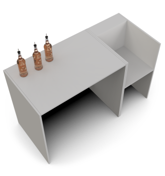 White event bar counter with bottle stock