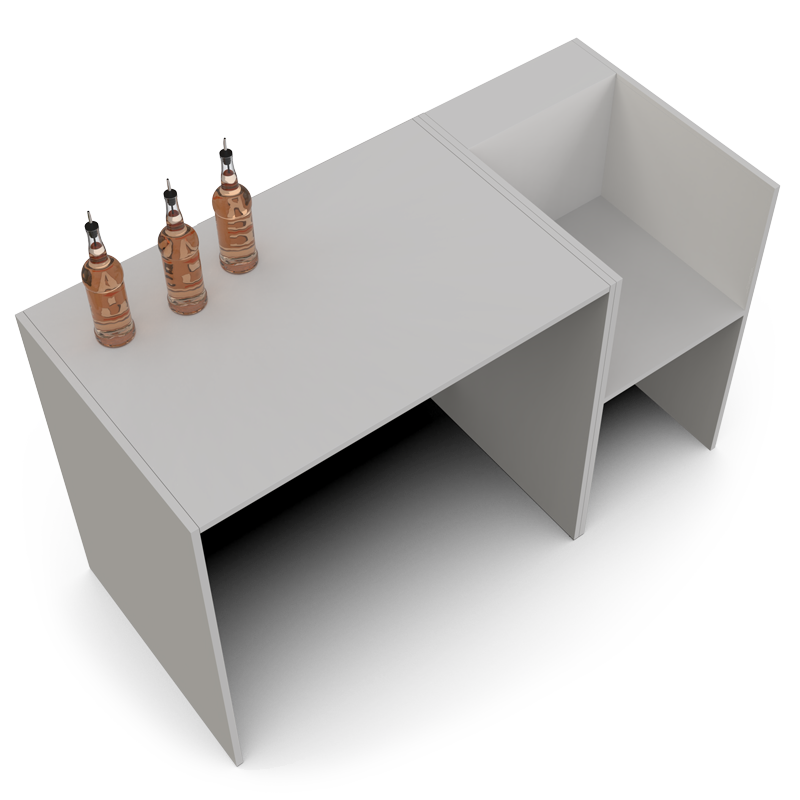 White event bar counter with bottle stock