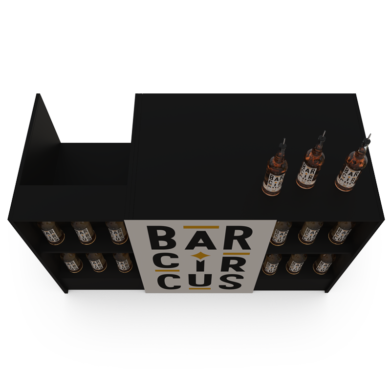 Comptoir de bar event noir avec stock bouteilles