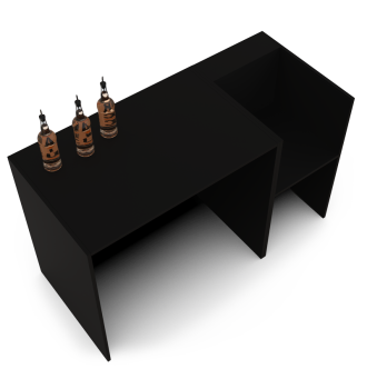 Black event bar counter with stock bottles