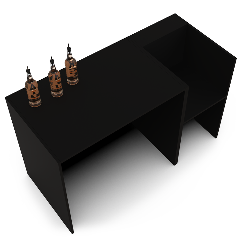 Black event bar counter with stock bottles