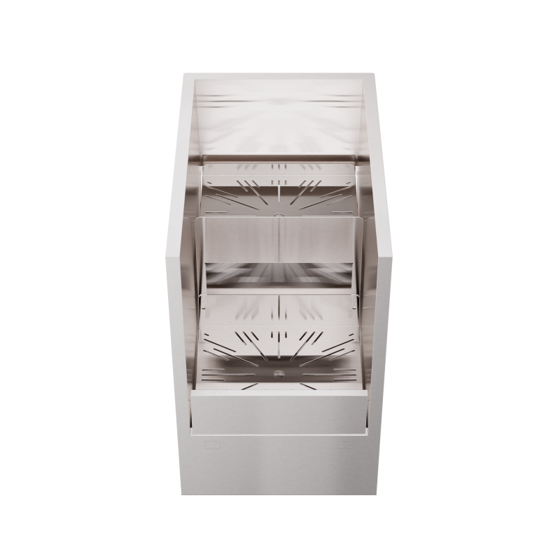 Lateral speedrack for 15 upright bottles with ice compartment