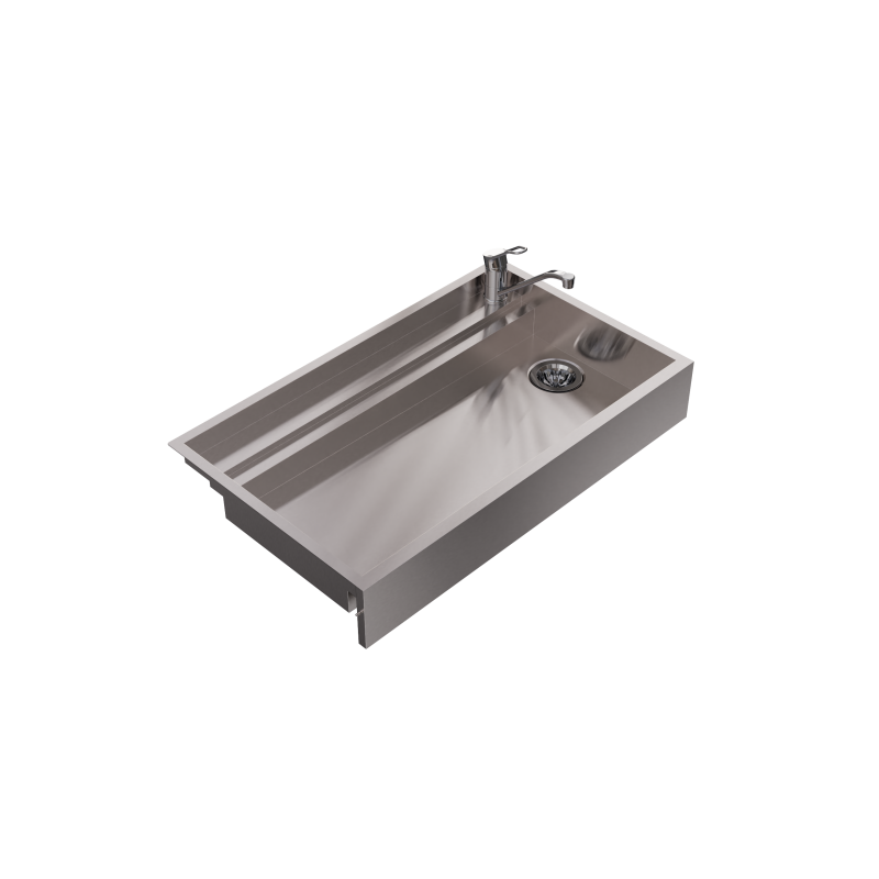 Compact sink with 2 baskets over glasswasher with 40x40 basket