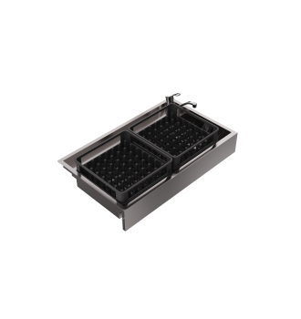 Compact sink with 2 baskets over glasswasher with 40x40 basket