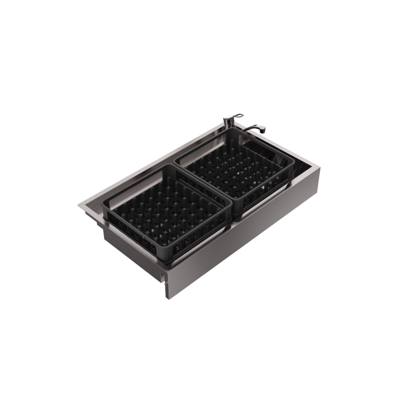 Compact sink with 2 baskets over glasswasher with 40x40 basket