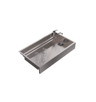 Compact sink with 2 baskets over glasswasher with 40x40 basket