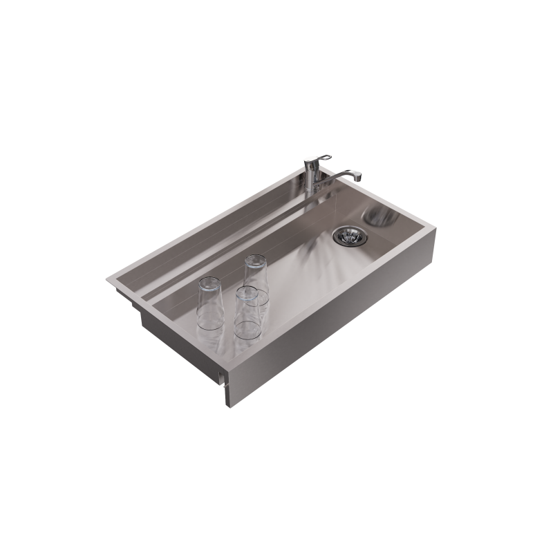 Compact sink with 2 baskets over glasswasher with 40x40 basket