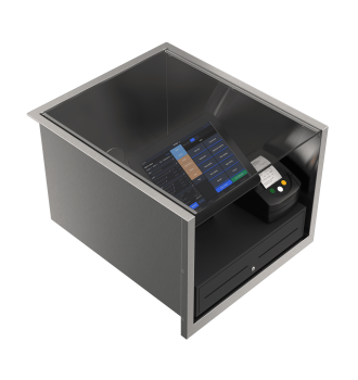 Cash register stand and screen with protective glass