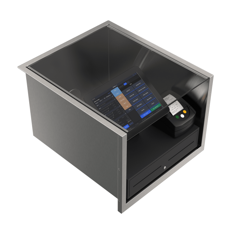 Cash register stand and screen with protective glass