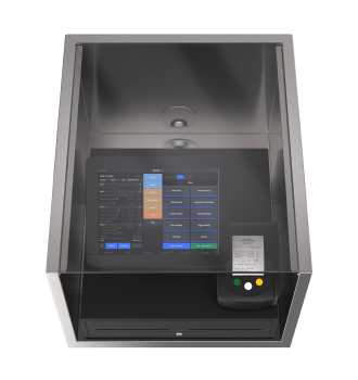 Cash register stand and screen with protective glass