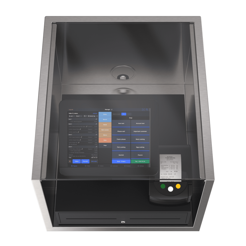 Cash register stand and screen with protective glass