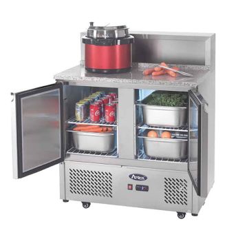 Table à pizzas compact dessus inox 2 portes