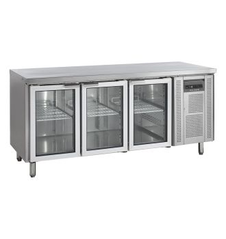Table réfrigérée positive GN1/1 3 portes vitrées 402 L