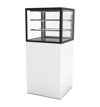 Vitrine d'exposition neutre 2 étagères service arrière H1400