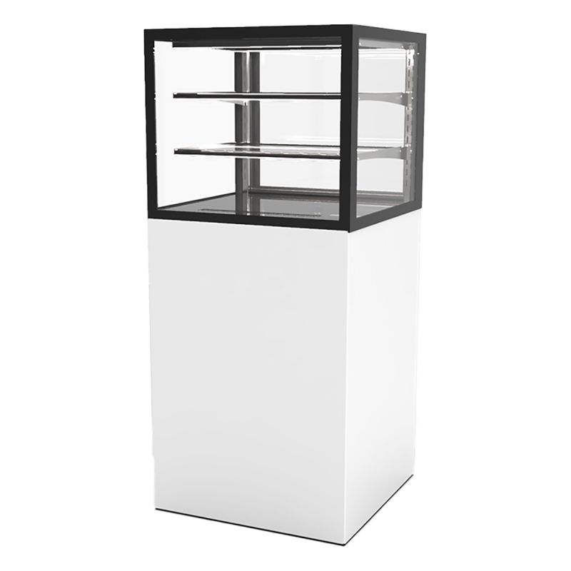 Vitrine d'exposition neutre 2 étagères service arrière H1400