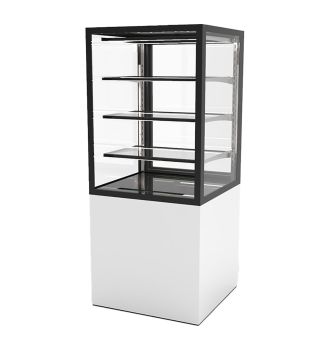 Vitrine d'exposition neutre 3 étagères service arrière L600