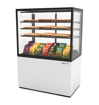 Vitrine d'exposition neutre 3 étagères service arrière L1000