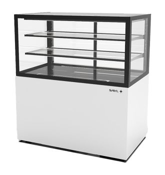 Vitrine d'exposition neutre 2 étagères service arrière L1000