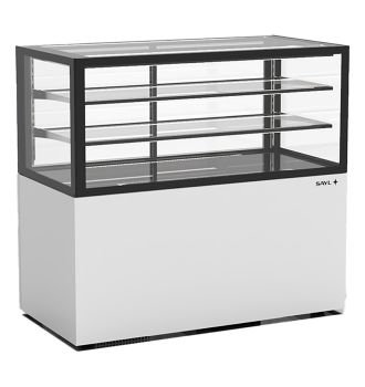 Vitrine d'exposition neutre 2 étagères service arrière L1200
