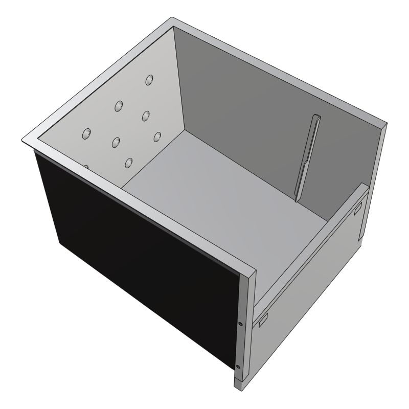 Ice chest dispenser with an interior bin of 443 mm