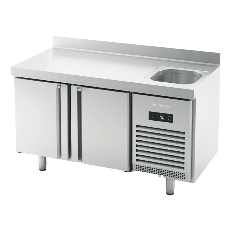 Table réfrigérée positive sous comptoir 2 portes avec évier