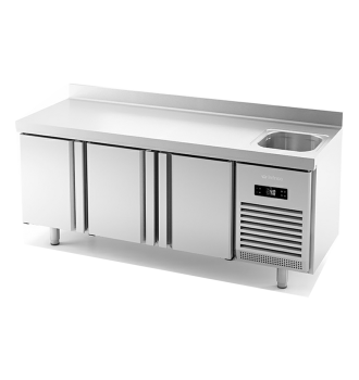 Table réfrigérée positive sous comptoir 3 portes avec évier