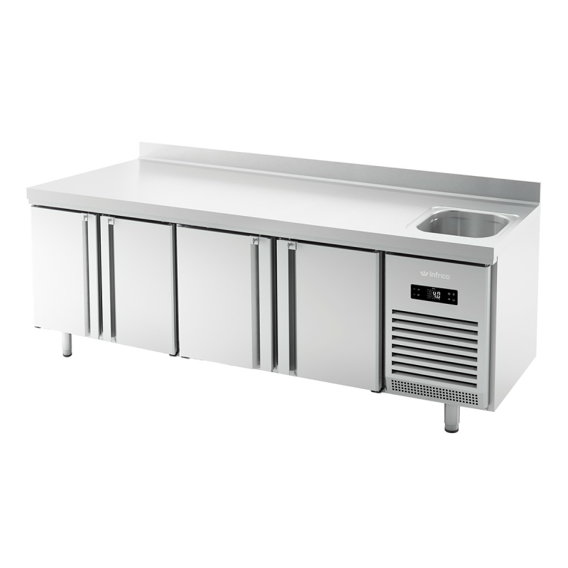 Table réfrigérée positive sous comptoir 4 portes avec évier