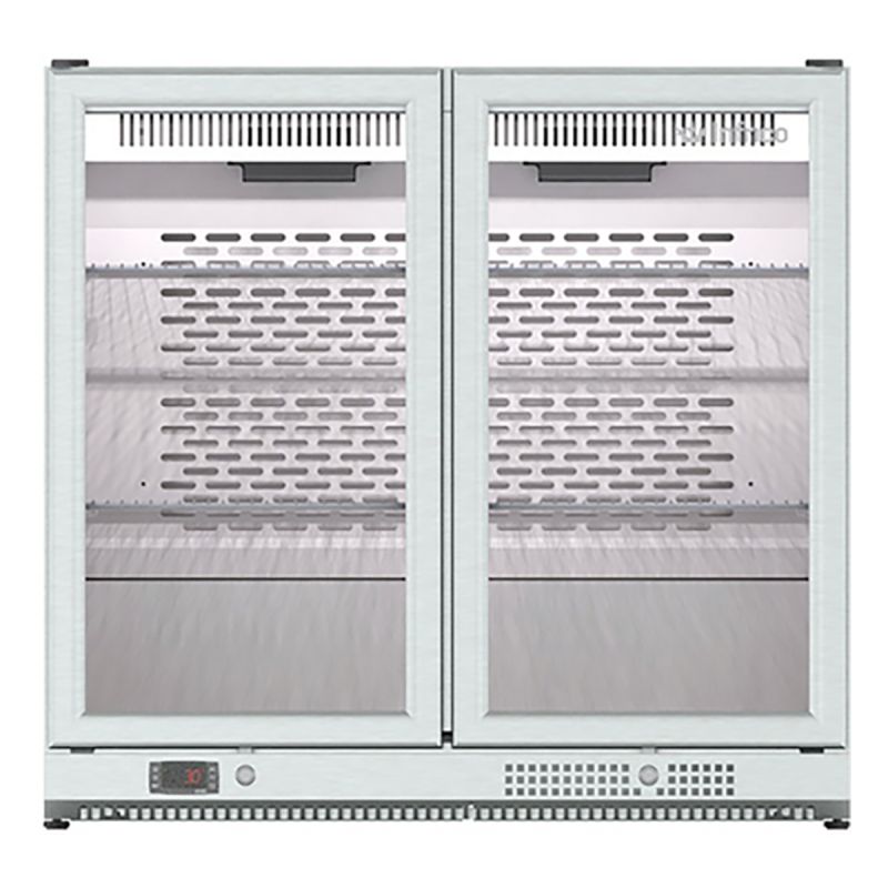 Arrière bar horizontal inox 2 portes vitrée