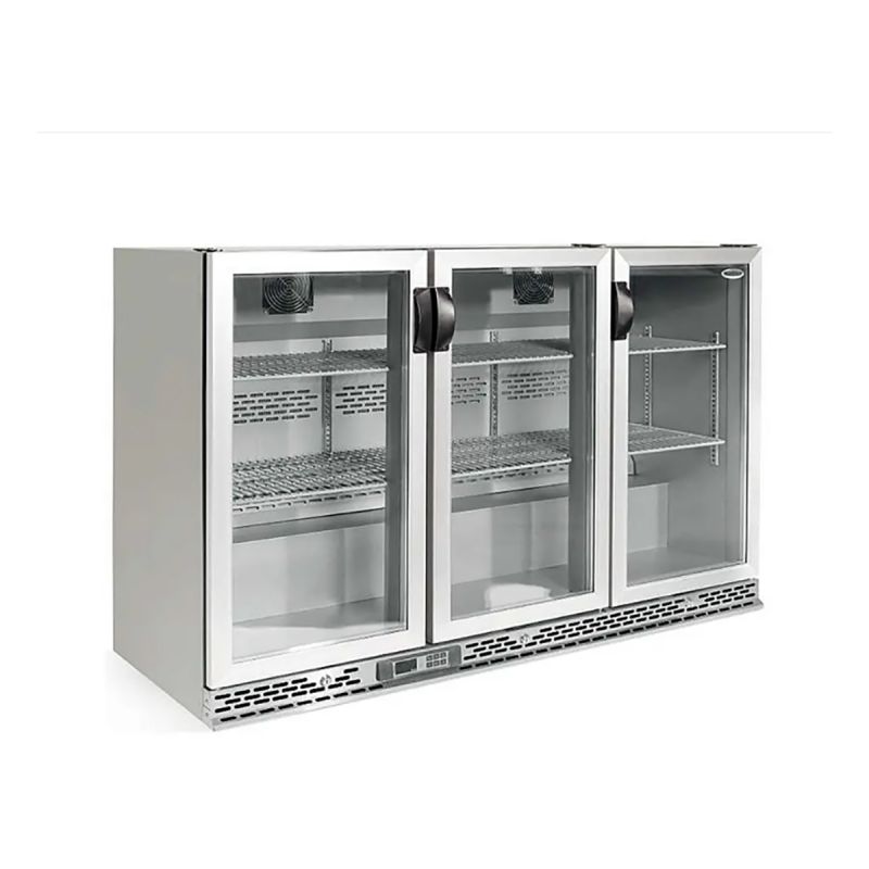 Arrière bar horizontal inox 3 portes vitrées