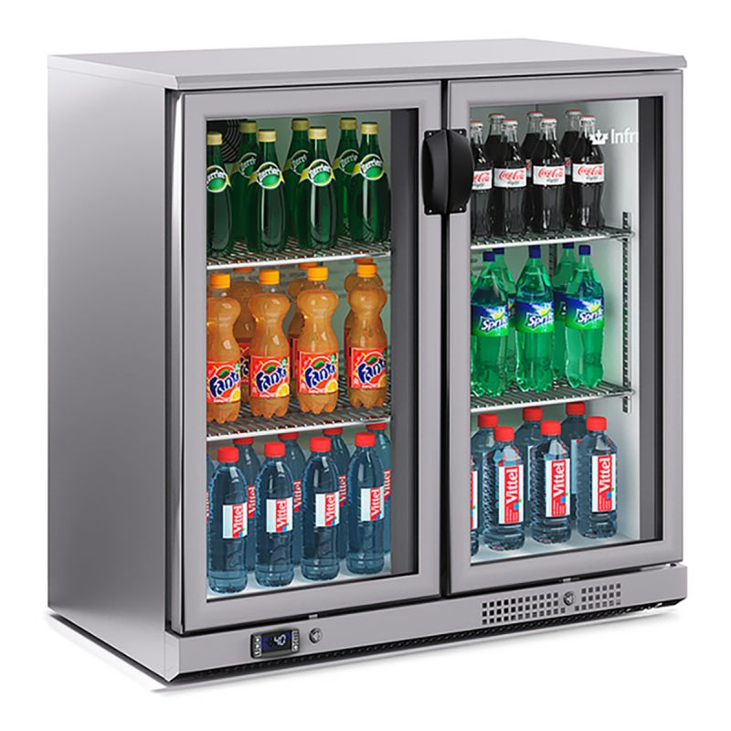 Arrière bar inox 2 porte vitrées