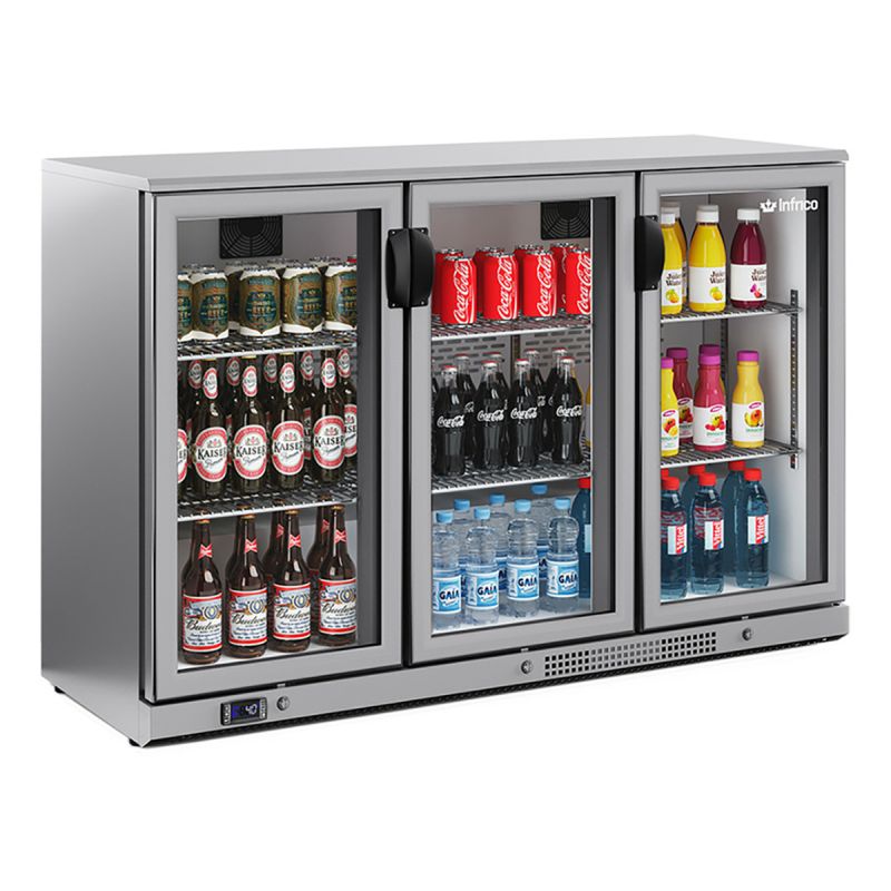 Arrière bar inox 3 portes vitrées