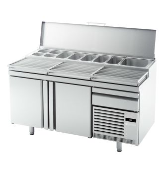 Meuble de préparation pizza positif 600x400 mm 2 portes 485 L