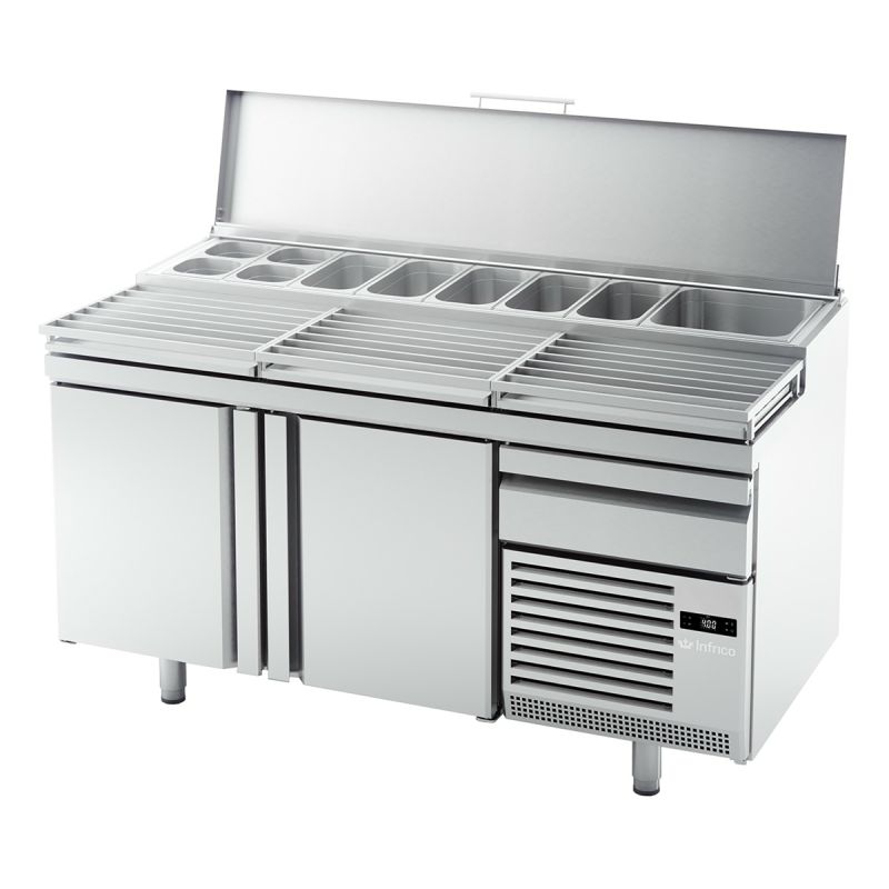 Meuble de préparation pizza positif 600x400 mm 2 portes 485 L