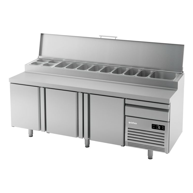 Meuble de préparation pizza positif 600x400 mm 3 portes 700 L