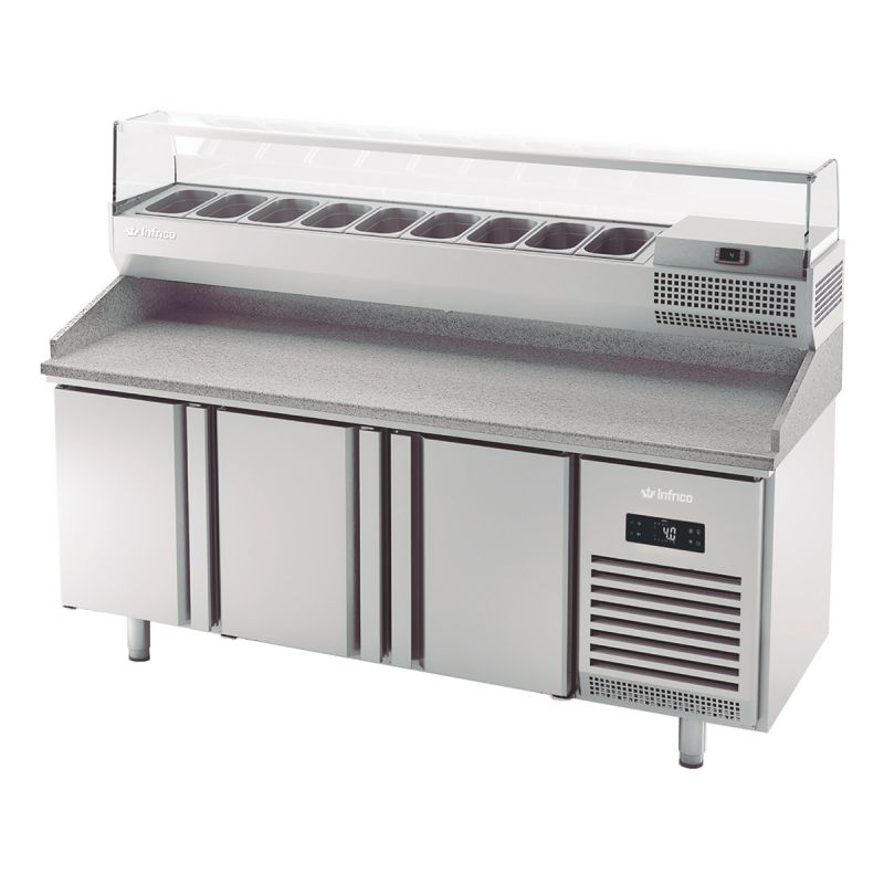 Meuble réfrigérée positif 3 portes GN1/1 pour préparation pizza